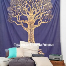 Large Blue & Gold Indian Desert Tree Tapestry Wall Hanging