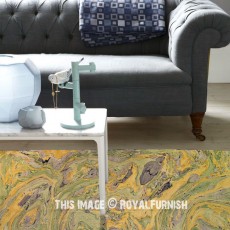 Yellow & Green Marble Print Cotton Area Rug for Bedroom & Living Room