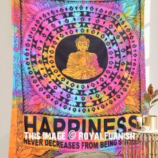 Happiness Multicolor Tie Dye Buddha Yoga Hippie Tapestry 