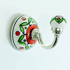 Orange & Green Indian Art Paint Decorative Ceramic Wall Hook Coat Hanger Towel Hanger