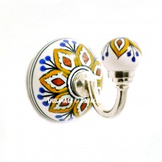 White & Yellow Flower Hand Paint Bohemian Decorative Ceramic Wall Hook