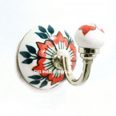 Orange & Green Leaves Floral Hand Paint Decorative Ceramic Wall Hook