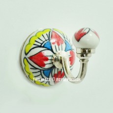 Red & Yellow Flower Ceramic Wall Hook Towel Hanger
