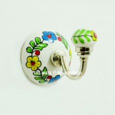 Colorful Flower Branch Paint Bohemian Indian Ceramic Wall Hook
