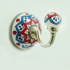 Red & Blue Colorful Indian Boho Ceramic Wall Hook