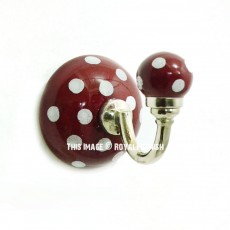 Maroon Polka Dots Bohemian Decorative Ceramic Wall Hook Coat Hanger Towel Hanger