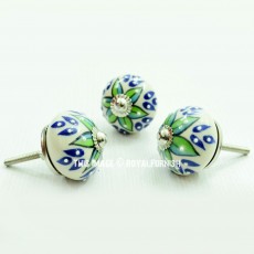 Green & Blue Decorative Ceramic Round Cabinet Knob Set of 2
