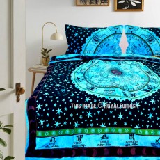 Queen Astrology Zodiac Horoscope Cotton Duvet Cover Set with 2 Pillow Covers