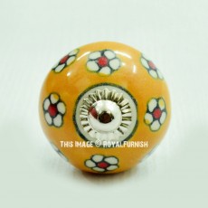 Yellow & Red Indian Decorative Ceramic Round Knob