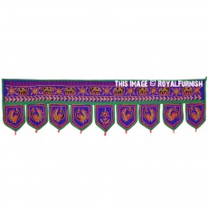 Unique Blue Embroidered Indian Toran Window Valance