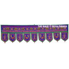 Blue Elephants and Peacocks Embroidered Window Door Valance 38X14 Inch