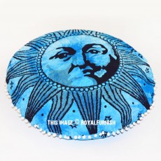 Turquoise Psychedelic Sun Face Circle Round Floor Pillow Cover 32" Inch