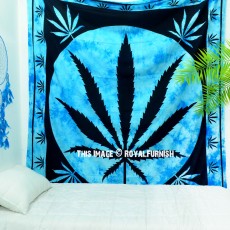 Turquoise & Black Hempest Marijuana Leaf Cannabis Weed Tapestry Wall Hanging