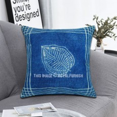 Floral Indigo Blue Cotton Square Pillow Cover 16X16 Inch