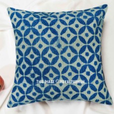 Star Indigo Blue Cotton Throw Pillow Cover 16X16 Inch