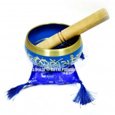 Blue Hand Painted Tibetan Singing Bowl Set with Striker & Cushion for Meditation 4.5 Inch