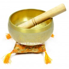 Gold Healing Sound Therapy Tibetan Singing Bowl 5 Inch with Mallet and Cushion