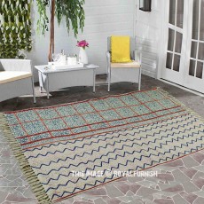 Peach Zig Zag Pattern Boho Cotton Embroidered Rug 3X5 Ft