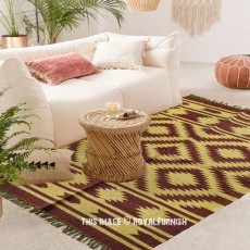 Maroon & Beige Tribal Wool Southwestern Indian Jute Kilim Area Rug 3X5 Ft