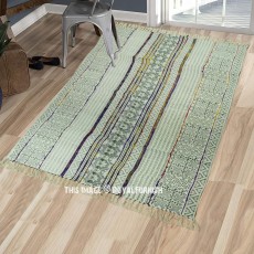 Grey & White Geometric Boho Rectangle Hand Block Rug 4X6 Ft