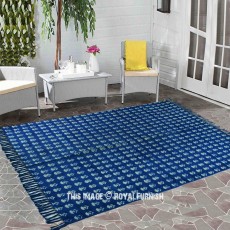 Boho Floral Hand Block Print Indigo Blue Cotton Area Rug 4X6 Ft