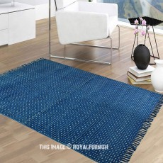 Polka Dots Printed Cotton Indigo Blue Area Rug 4X6 Ft