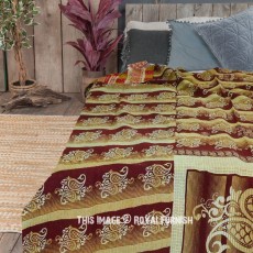 Traditional Maroon Brown Multi Reversible Supreme Cotton Kantha Quilted Throw 