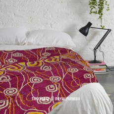 Maroon Orange Multi Vintage Cotton Boho Kantha Quilted Blanket Throw