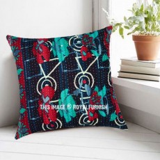 Black Multicolored 20X20 Decorative Boho Kantha Pillow Case 16X16 Inch