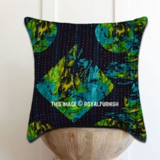 Black Multicolored 20X20 Inch Decorative Vintage Kantha Square Throw Pillow Cover