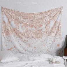 Rose Gold Galaxy Moon Phases Cosmic Cotton Tapestry