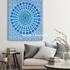 White & Blue Peacock Mandala Tapestry - Poster Size 30X45 Inchc
