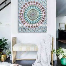 Boho White Brown Green Medallion Tapestry - Poster Size 30X45 Inch