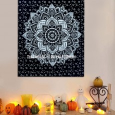 Black & Silver Medallion Mandala Tapestry - Poster Size 30X45 Inch