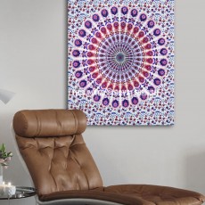 Pink Blue Floral Medallion Cotton Fabric Tapestry - 30X45 Inch