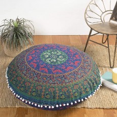 Blue Multi Mandala Round Floor Pillow Case - 32 Inch