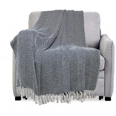 Black White Zig Zag Chevron Boho Cotton Throw Blanket with Tassel Fringes - 50 x 70 Inch for Everyday Use