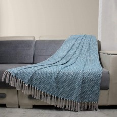Turquoise White Boho Cotton Throw Blanket with Tassel Fringes - 50 x 70 Inch for Everyday Use