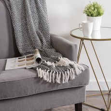 Black & White Woven Boho Cotton Throw Blanket with Tassel Fringes - 50 x 70 Inch for Everyday Use
