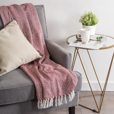 Maroon White Knitted Boho Cotton Throw Blanket with Tassel Fringes - 50 x 70 Inch for Everyday Use