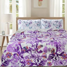 Purple Owls Sitting on Tree Bohemian Indian Kantha Quilt Blanket Bedspread - Queen Size