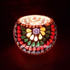Indian Boho Mosaic Glass Votive Tea Light Candle Holder