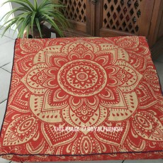 Red & Sparkle Gold Lotus Boho Large Mandala Square Floor Pillow Cover - 36X36 Inch