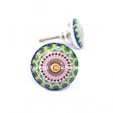 Multicolored Floral Bohemian Vintage Style Handmade Ceramic Knob Set of 2  for Cupboard, Dresser & Kitchen Cabinets