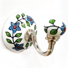 White Multi Boho Vintage Floral Plant Hand Painted Porcelain Ceramic Wall Hook