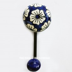 Bohemian Blue & White Flower Painted Porcelain Ceramic Wall Hook