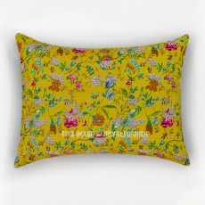 Yellow Multi Flower Boho Colorful Kantha Bed Pillow Cover Set of Two - Standard 20X26 Inch