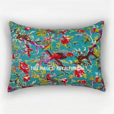 20X26 Teal Bird Paradise Standard Size Indian Kantha Pillow Sham Cover Set of Two