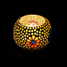 Floral Mosaic Glass Votive Tea Light Candle Holder