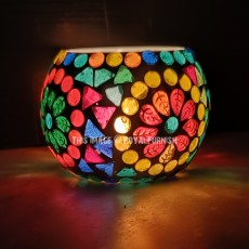 leaves Circle Mosaic Glass Votive Tea Light Candle Holder